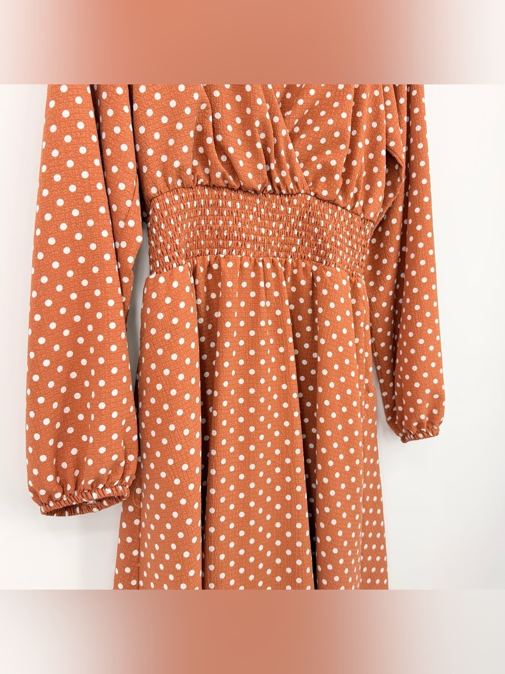 Draper James RSVP Rust Polka Dot Smocked Waist Midi Dress M